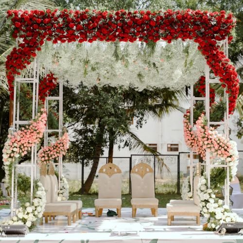Aerial drone photography of a wedding venue